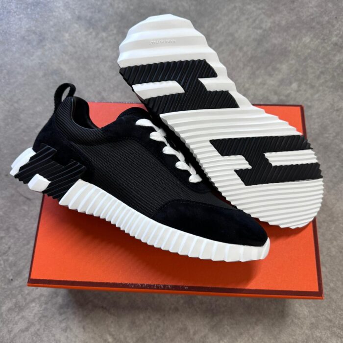 Hermes | Black White Ribble Suede Schoenen